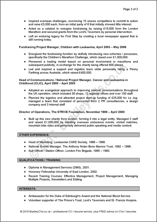 free cv example and free resume example by bradley cvs uk