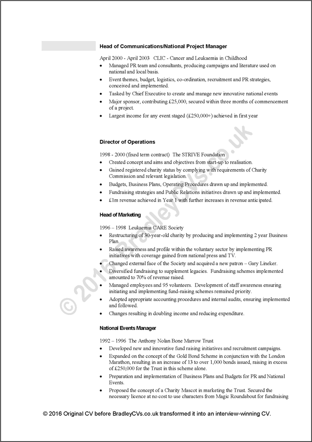 free cv example and free resume example by bradley cvs uk