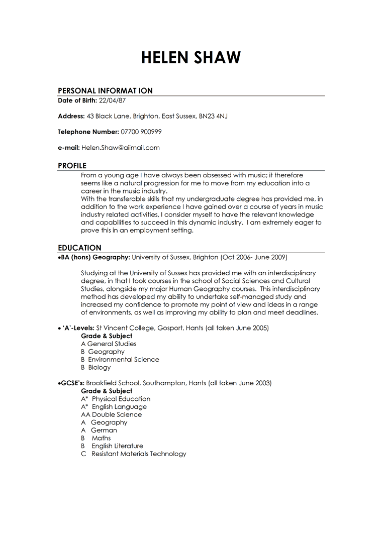 Help to write a good cv