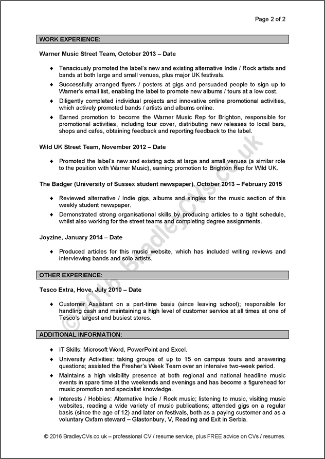 Resume for church musician