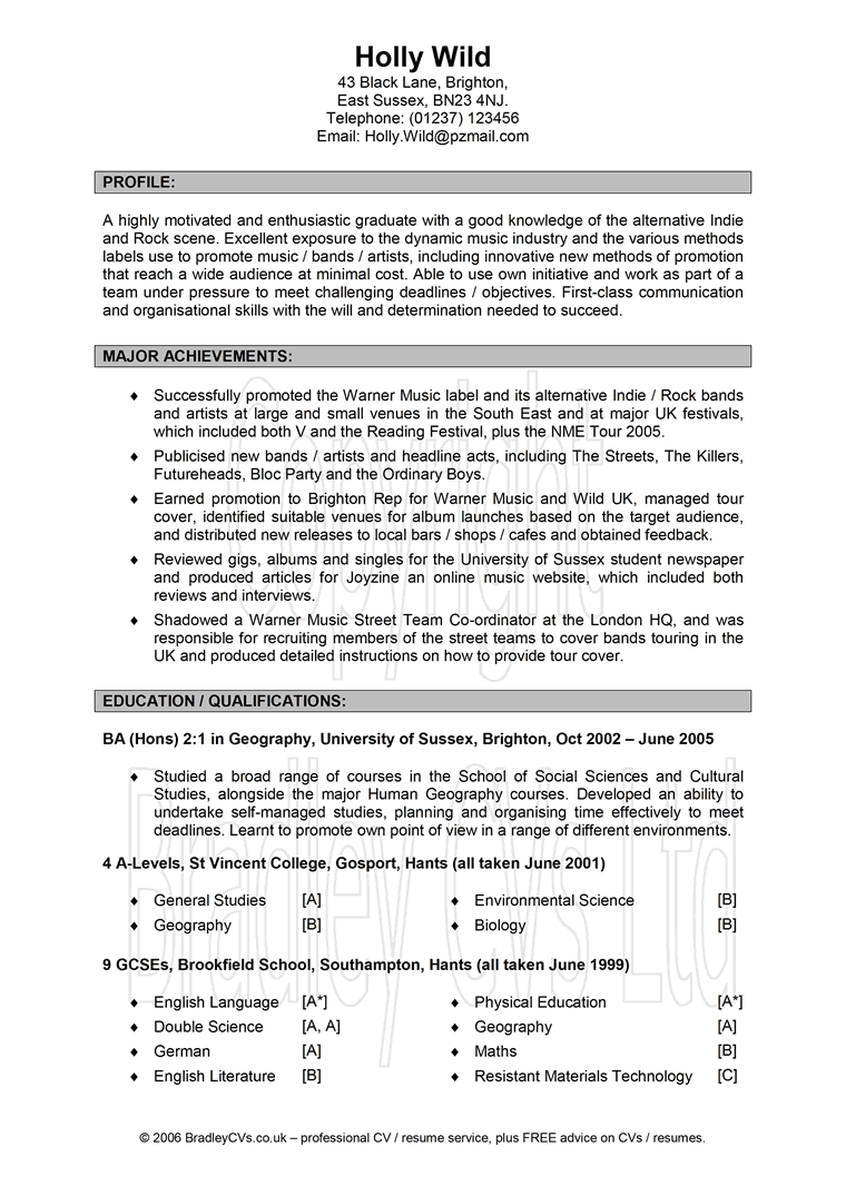 Holly's New CV by Bradley CVs