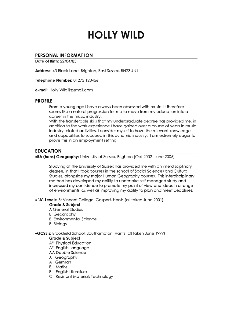Holly's Original CV